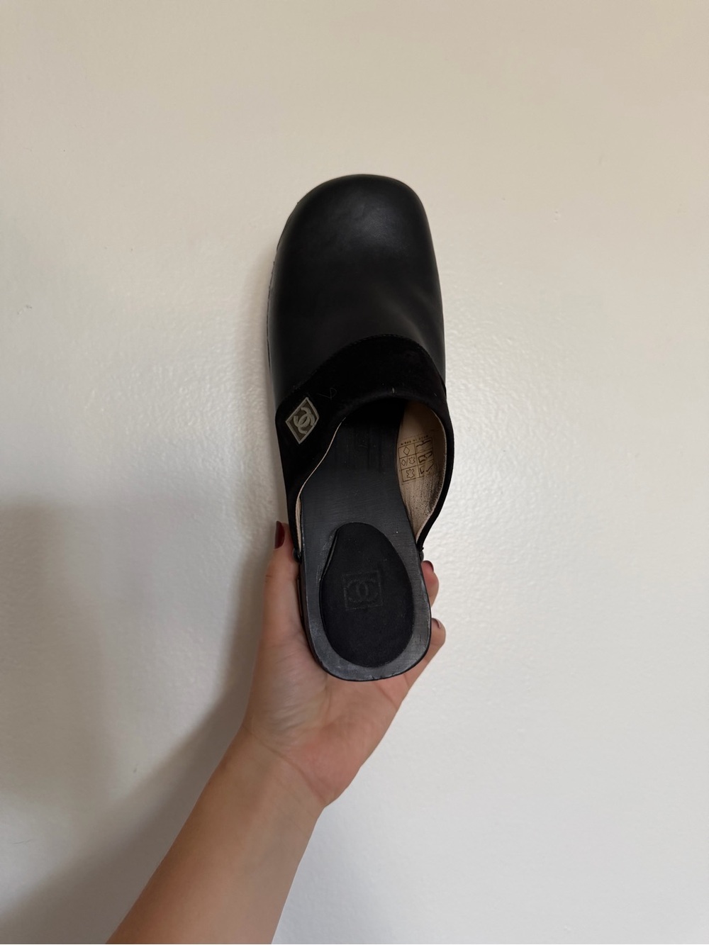 CHANEL Black Leather Clog Mule with Logo Plaque - Picture 8 of 8